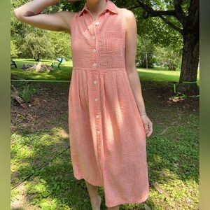 JG Hook Gingham Textured Button Up Collared Orange Vintage Dress